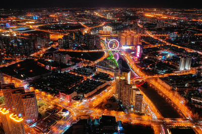 俯瞰天津城市夜景